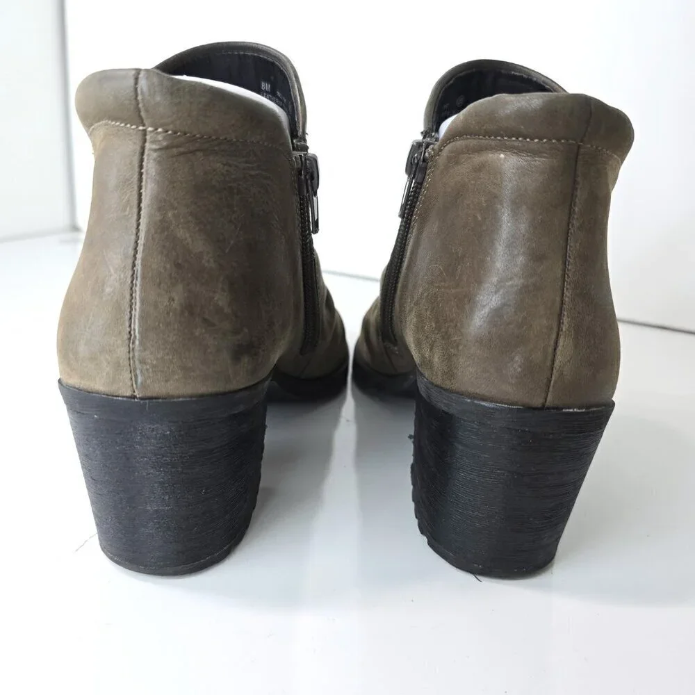 Aerosoles Olive Green Incline Ankle Zip Block Heeled Leather Comfort Booties